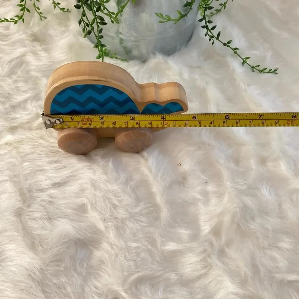 Wooden Whale Toy with Blue Chevron Pattern